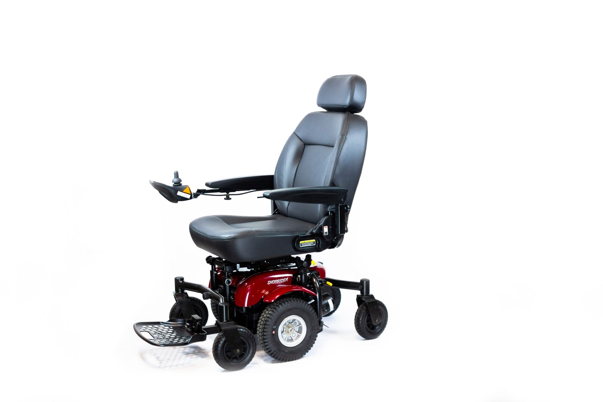 Shoprider 6Runner 14 with red base and gray seat on a white background