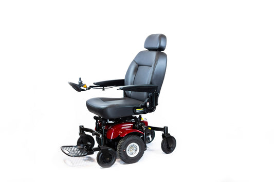 Shoprider 6Runner 14 with red base and gray seat on a white background