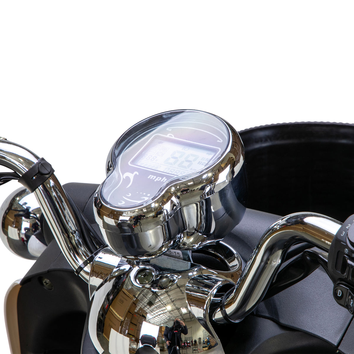 Bespoke Supreme 3-Wheel All-Terrain Recreational Mobility Scooter in Red and White Dashboard