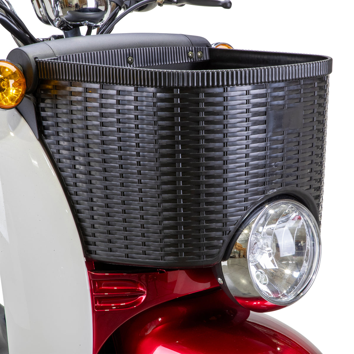 Bespoke Supreme 3-Wheel All-Terrain Recreational Mobility Scooter in Red and White Front Basket