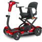 EV Rider TEQNO folding mobility scooter in red with armrests