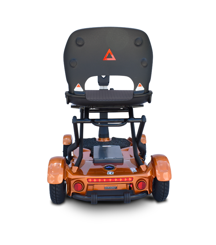 EV Rider TEQNO folding mobility scooter in gold rear view