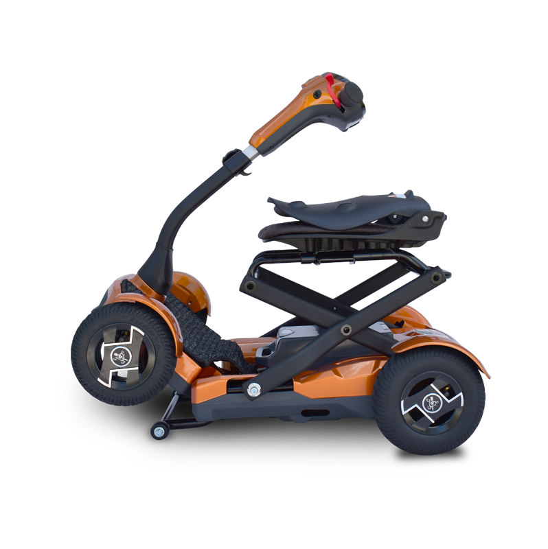 EV Rider TEQNO folding mobility scooter in gold folding
