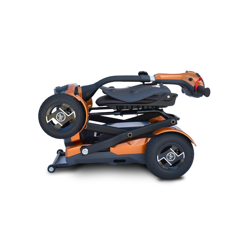 EV Rider TEQNO folding mobility scooter in gold folded