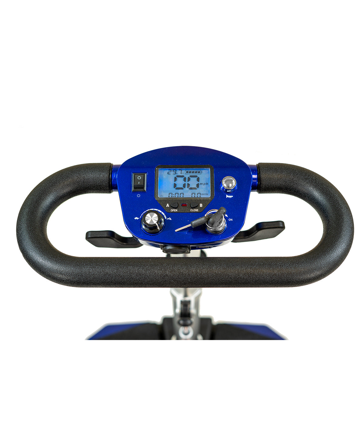 Enhance Mobility Transformer 2 Automatic Folding Mobility Scooter in Blue Tiller