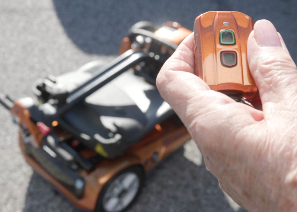 EV Rider Transport 4AF Automatic Folding Travel Mobility Scooter in Gold Key Fob