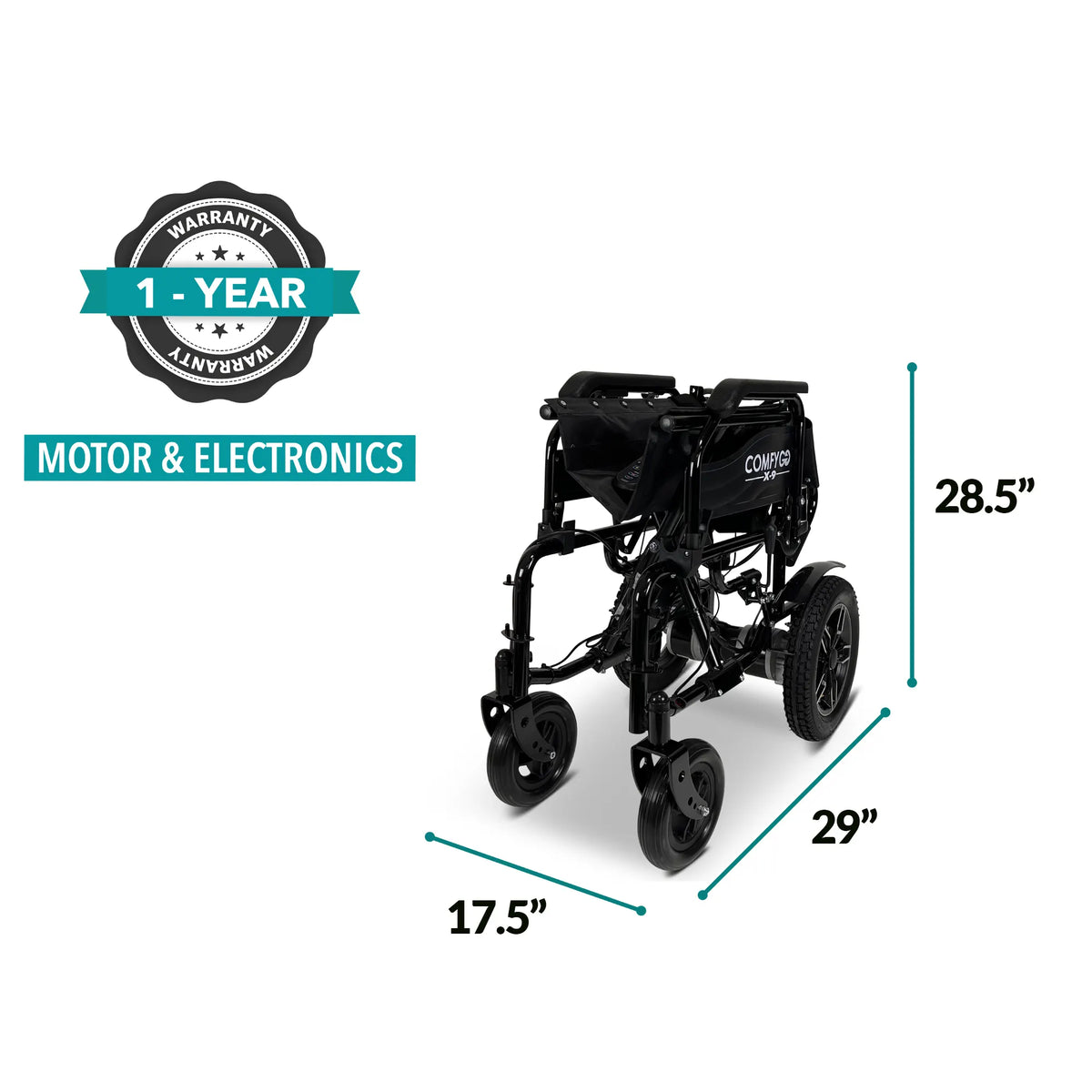 ComfyGo X-9 Remote Controlled Electric Wheelchair, Automatic Reclining Backrest & Lifting Leg Rests Dimensions