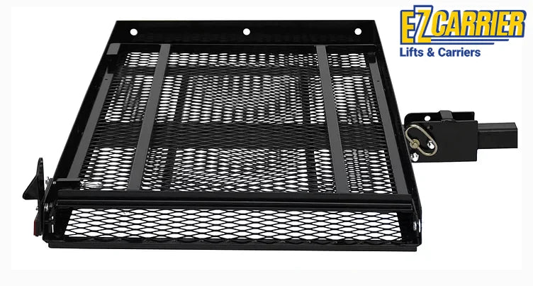 Black metal carrier with grid design on a white background, featuring E-Z Carrier logo.