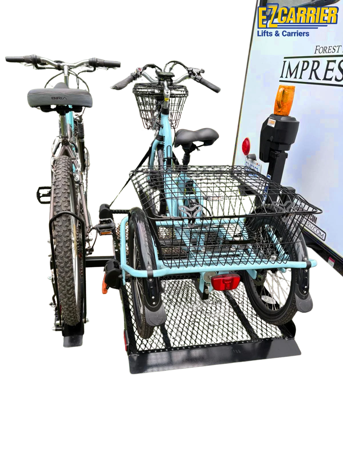 EZ Carrier EZCLA: EZ Carrier Lift Automatic (Full Automatic) with a attached to a vehicle, branded 'E-Z Carrier'.
