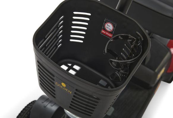 Golden Technologies Buzzaround XLS-HD 3-Wheel cup holder and basket.