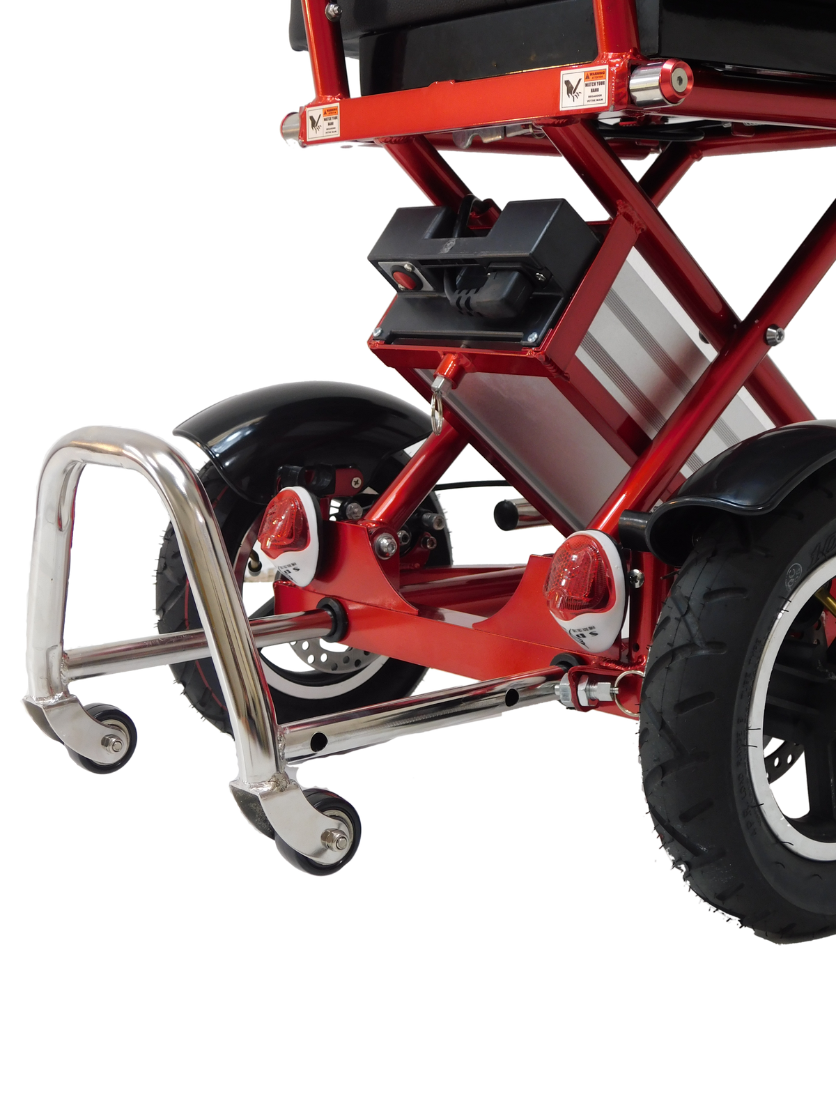 Enhance Mobility Triaxe Sport Folding Mobility Scooter in Red Luggage Rack