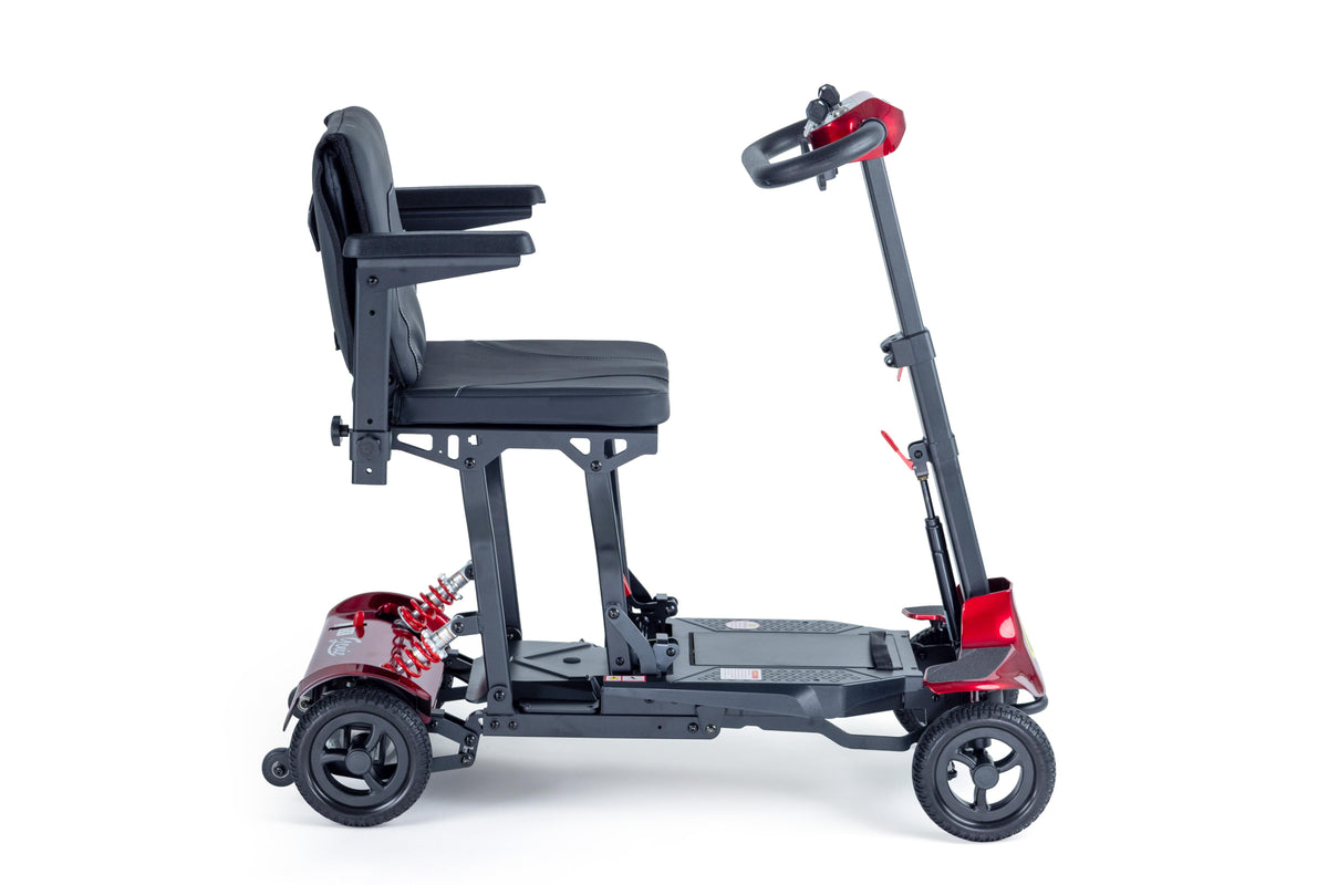 Monarch Mobility Genie Manual Fold Mobility Scooter in Red 
Side View