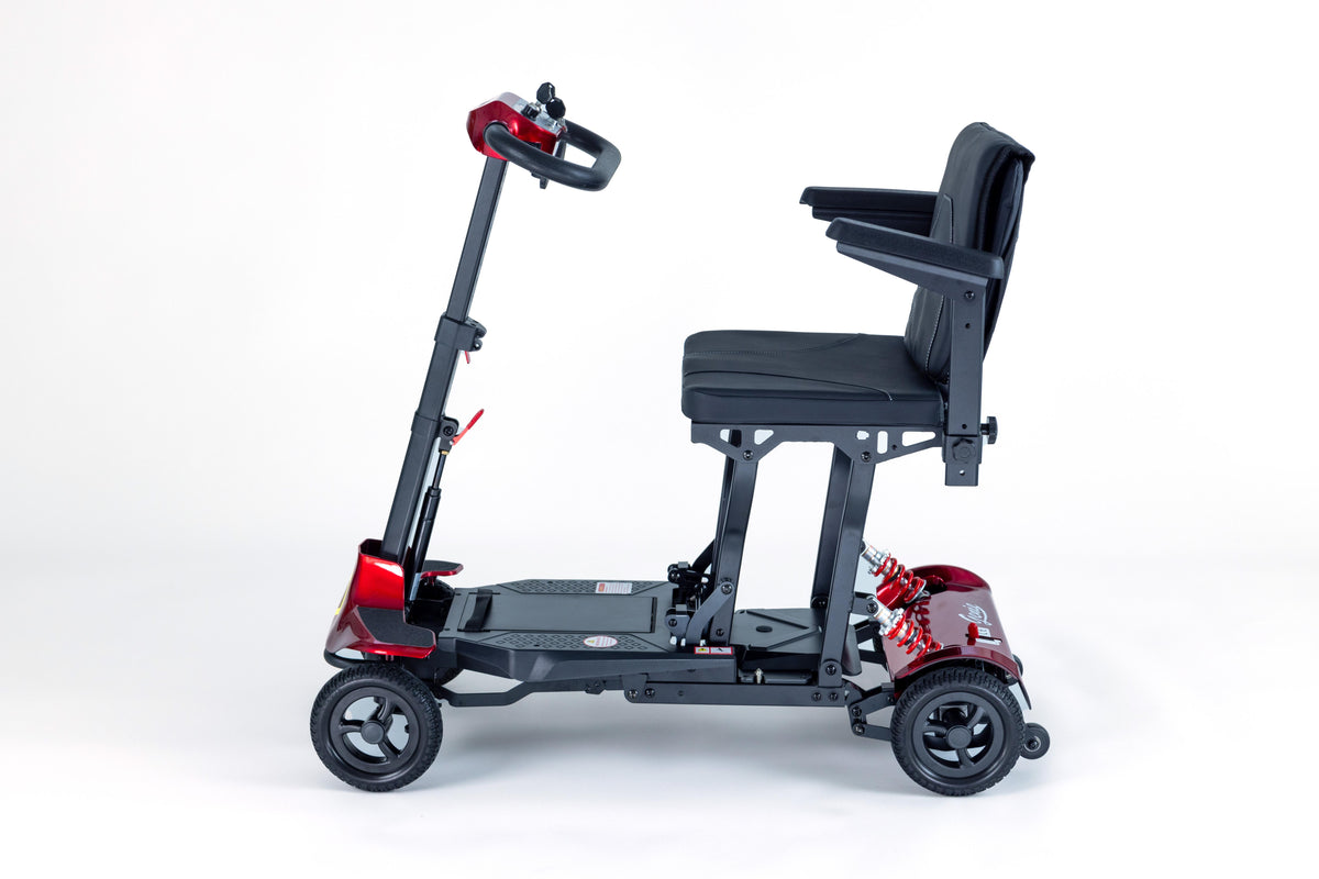Monarch Mobility Genie Manual Fold Mobility Scooter in Red Side View