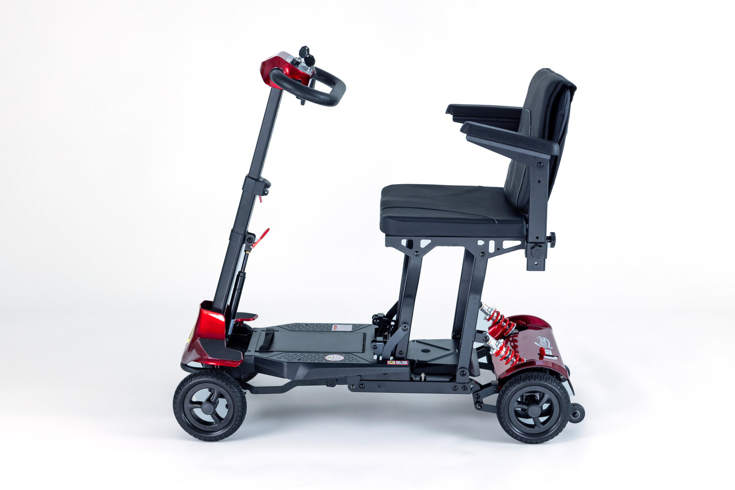 Monarch Mobility Genie Manual Fold Mobility Scooter in Red Side View