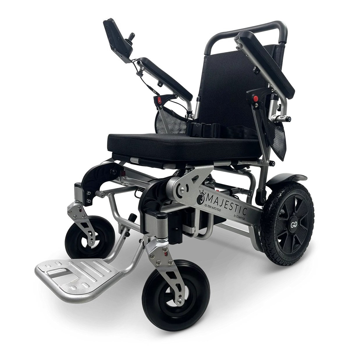 ComfyGo Majestic IQ-7000 Electric Wheelchair with Remote Control and Auto-Fold in Silver Frame