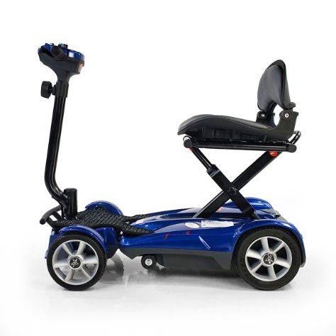 EV Rider Transport AF 4W automatic folding mobility scooter in blue side view.