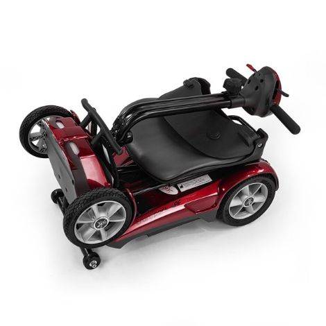 EV Rider Transport AF 4W automatic folding mobility scooter in red, folded.