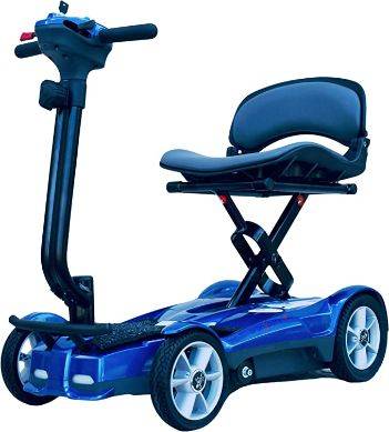 EV Rider Transport AF 4W automatic folding mobility scooter in blue.