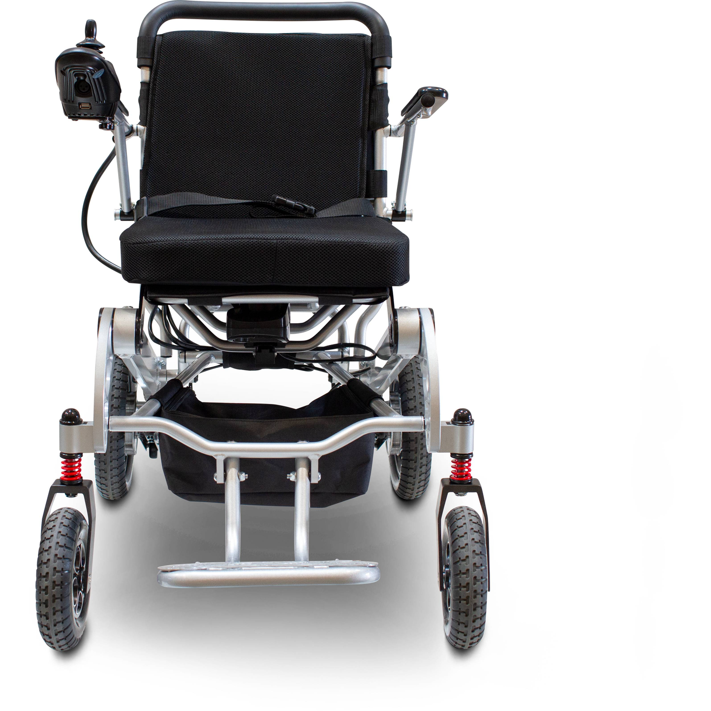 EWheeels EW-M43 Folding Power Wheelchair Front View in Silver