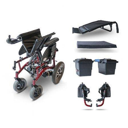 EWheels EW-M47 Folding Power Wheelchair in Black Disassembled 
